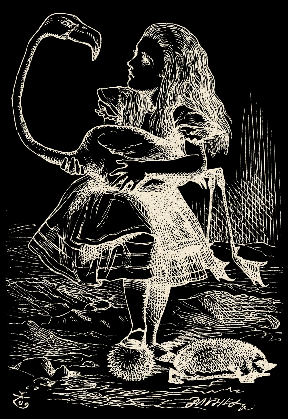 Alicia con el flamenco del cróquet. Ilustración de John Tenniel.
